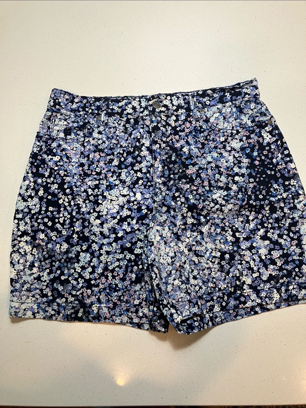 Gloria Vanderbilt Navy Floral Denim Shorts